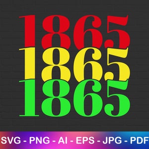 May include: A graphic design featuring the number 1865 repeated three times in red, yellow, and green. The numbers are stacked on top of each other.