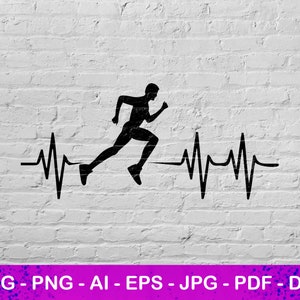 Heartbeat Running Svg-bestand, silhouet Svg, Running Svg, Heartbeat Svg, Instant Svg-bestand, Sport Svg, Instant Svg