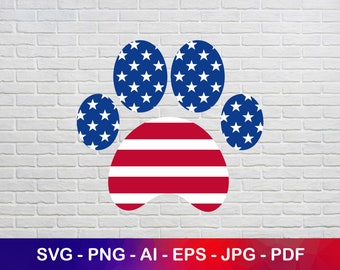 Paw Print American Flag Svg, USA Paw Svg, Dog Mom Svg, 4th of July Svg, Patriotic Svg, Instant Svg