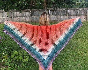 Coral orange crochet shawl coverup