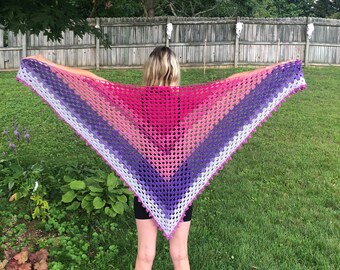 Pink and Purple Crochet Fall Shawl