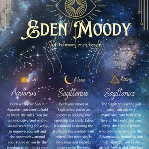 Carta natal del bebé - 3 grandes personalizados (sol, luna, naciente) - astrología - impresión enmarcada