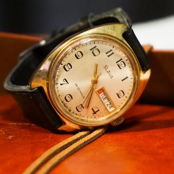 Slava Soviet Gold Plated Watch Soviet Rare Watch Stylish Watch СЛАВА Mechanical USSR watch Men's watch Gift for a friend
