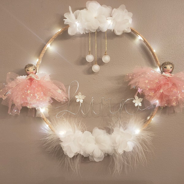 couronne lumineuse fée, veilleuse bébé, cadeau naissance personnalisé, couronne prénom, chambre enfant, chambre bébé, ide cadeaux, prénom