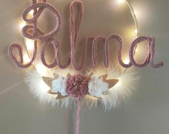 Couronne lumineuse personnalisé/ prénom tricotin avec cœur fleur ou étoile/ chambre bebe garçon/ chambre bebe fille ide cadeaux personnalisé