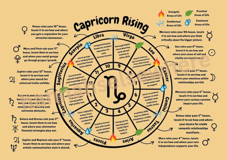 Astrology Art Poster: Rising Signs Chart Wheels (digital Download PDF ...