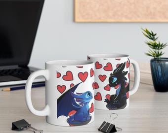 Light fury and Toothless Ceramic Mug, Valentine's gift, How to train your dragon, Dreamworks, 11oz mug