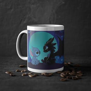 Stitch and Toothless Ceramic Mug, Lilo and stitch, How to train your dragon