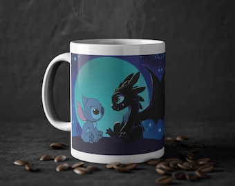 Stitch and Toothless Ceramic Mug, Lilo and stitch, How to train your dragon