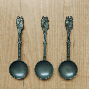 Vintage Pewter Souvenir Spoons – Austrian Folk Couple Design – Set of 3 – FO Marked