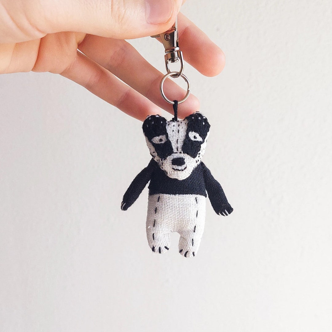 Badger Keychain Handmade Linen Plush Key Ring Badger Etsy