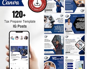 Tax Prep Instagram Template: 145 Canva Posts with Captions