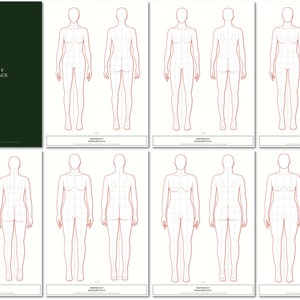 US2-US14 Fashion Female Croqius Template with Size Chart -Fashion Model, Women Model