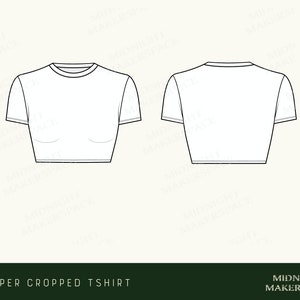 Super Cropped T-shirt - Tech Flats, CAD Flats, Technical Drawing, Fashion Flats