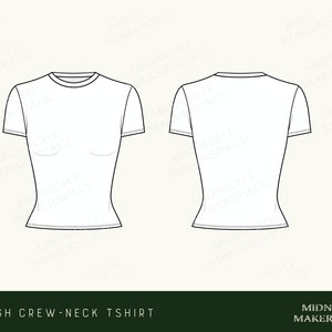 Crew Neck T-shirt - Tech Flats, CAD Flats, Technical Drawing, Fashion Flats, Tech Packs