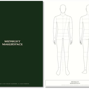 Modelo de croquis masculino de moda padrão com tabela de tamanhos - modelo de moda, modelo masculino