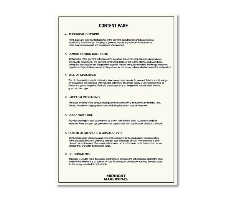 Full Details Tech Pack Template - Tech Flats, CAD Flats, Technical ...