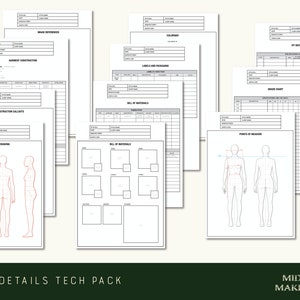 Full Details Tech Pack Template - Tech Flats, CAD Flats, Technical Drawing, Fashion Flats, Tech Packs