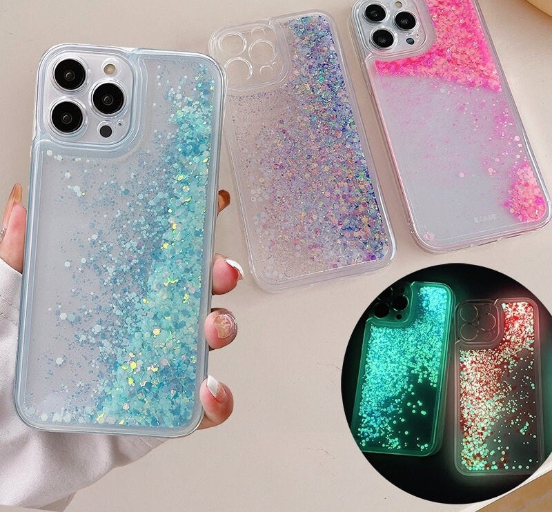 Caka Compatible for iPhone 14 Case, iPhone 13 Case Glitter for Women Girls  with Screen Protector Bling Sparkle Liquid Flowing Quicksand Clear Case for