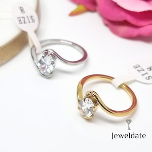 Curve Solitaire Diamantring, Guld Silver Rostfritt Stål Minimalistisk Zirkon Stenarmband, Brudtärnepresent