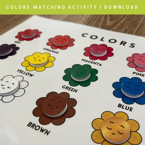 Color Matching Game, Flowers Matching, Montessori Activity, Colors Printable, Toddler learning, Activity Pages, Match flower color