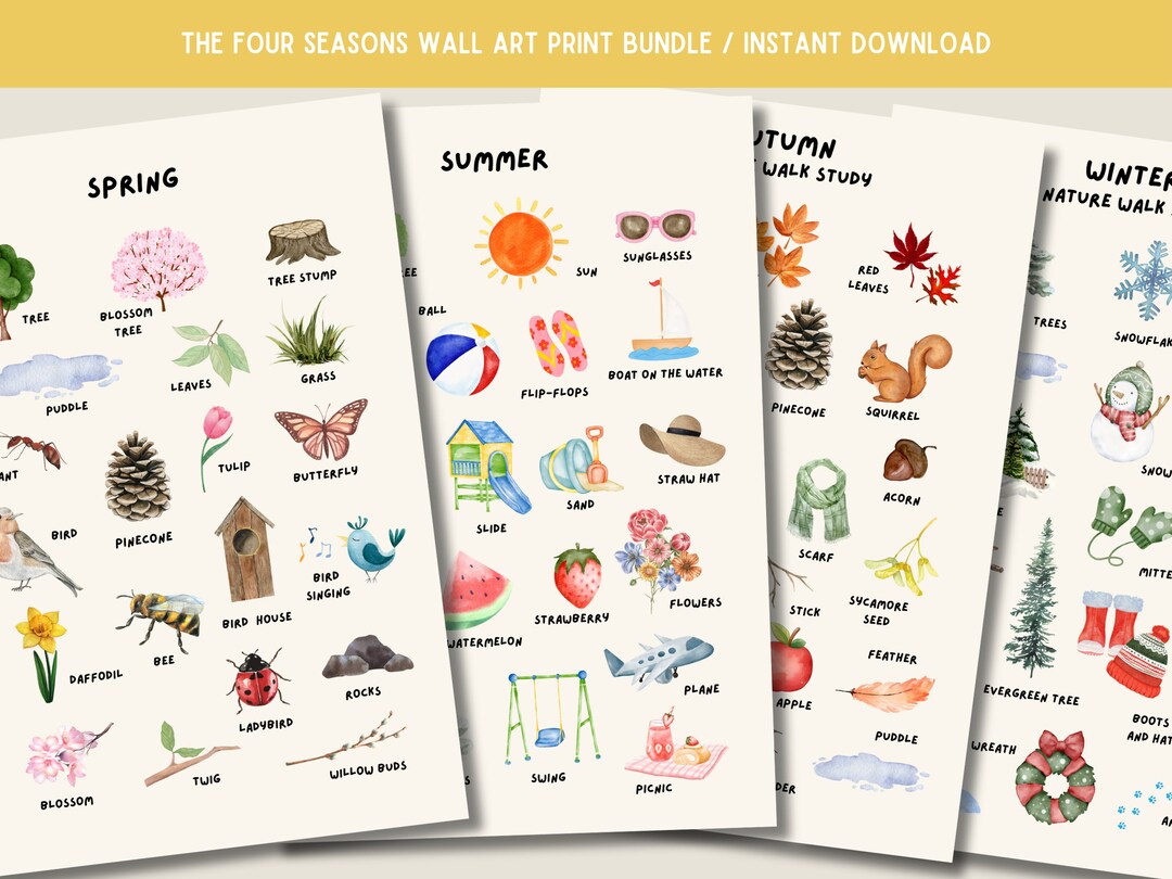 The Four Seasons Wall Art Print, Seasons Printable, Kids Wall Art