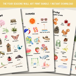 La impresión de arte de pared de las cuatro estaciones, las estaciones imprimibles, el arte de la pared de los niños, el clima imprimible, la decoración de la pared para los niños, el cartel de las estaciones, el aprendizaje de las estaciones