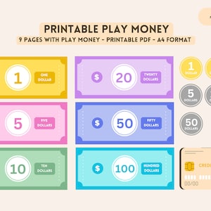 Printable Play Money for Kids, Pretend Play Money, Grocery Playing with Kids, Money for Toddlers and Preschool, Learning Money, Play money