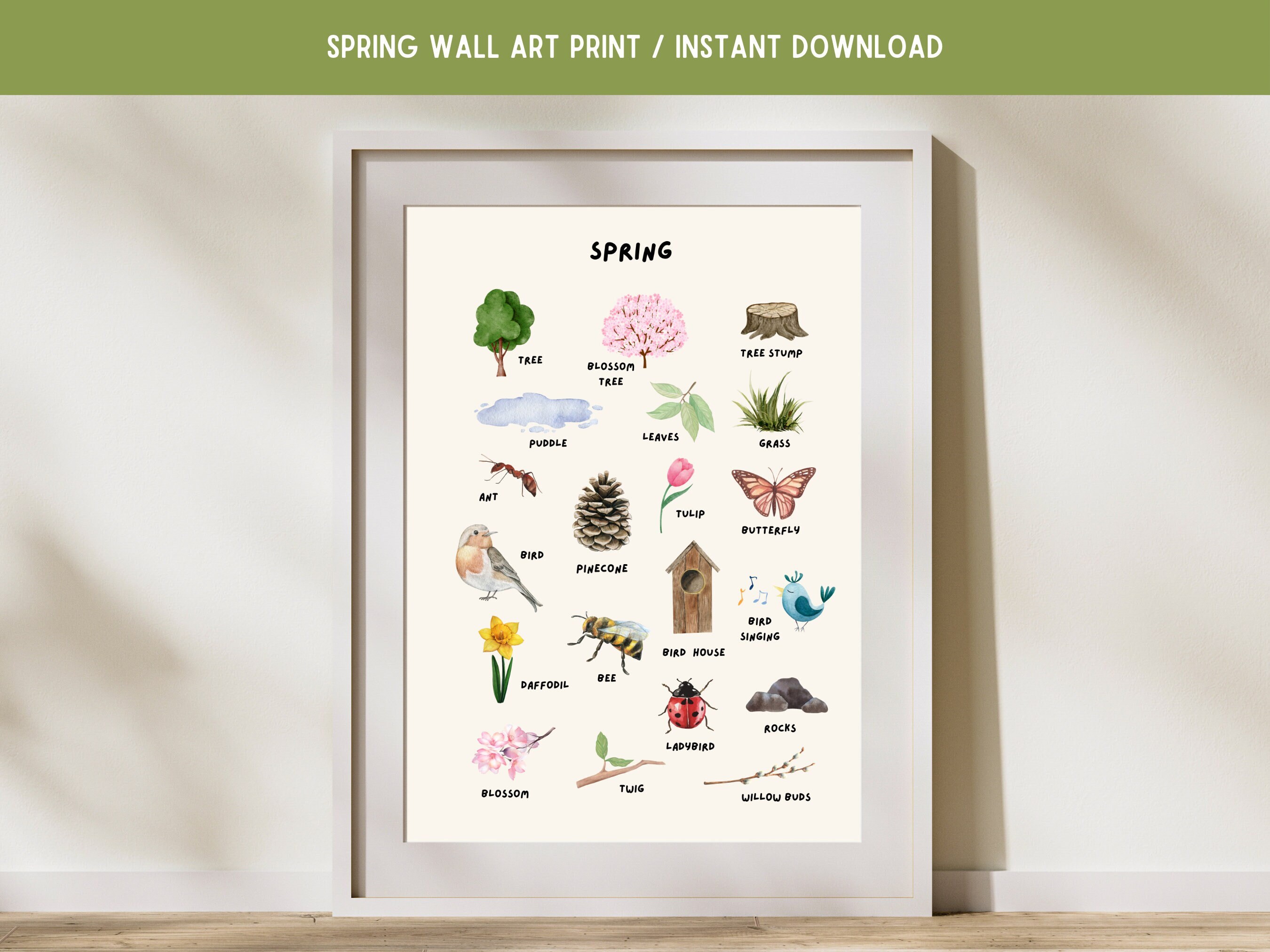 Spring Decor Print Spring Wall Art Print, Spring Printable, Kids Wall Art, Kids Nature ...