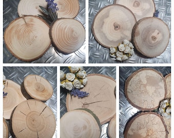 10 pezzi Dischi di legno levigati da 5 a 12 cm per matrimoni, battesimi, compleanni, decorazione, fai da te, varie essenze di legno, DIY