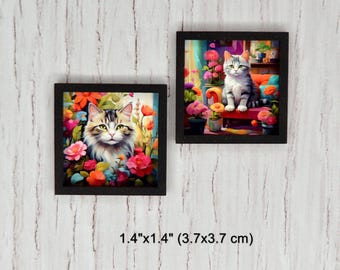 Dollhouse Miniature Wall Art - Vintage Cats Theme.