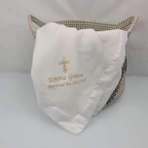 Personalized Handmade Custom Embroidered Baby Girl Boy Name Crib Blanket Newborn Gift Christening Baptism Dedication Heirloom Thermal