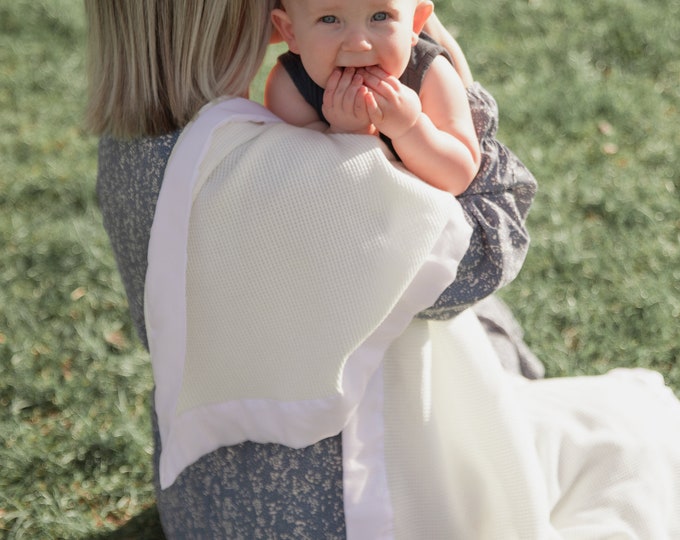 Vintage Baby Thermal Blanket Waffle Weave Satin Trim 49x40 Etsy