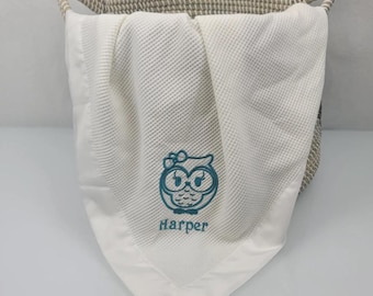 Personalized Handmade Custom Embroidered Warm Soft Retro Vintage Adult Throw Blanket Gift Thermal Waffle Weave Knit Satin Nylon Trim Edge