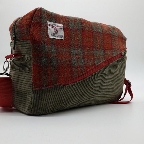 Harris tweed and corduroy shoulder bag