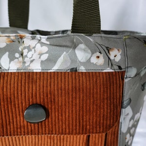 Sac cabas en velours côtelé, toile et simili cuir