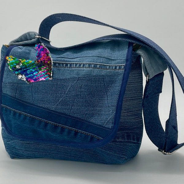 Kindergarten-Tasche "kleiner Fisch" , Upcycling Jeans, personalisiert