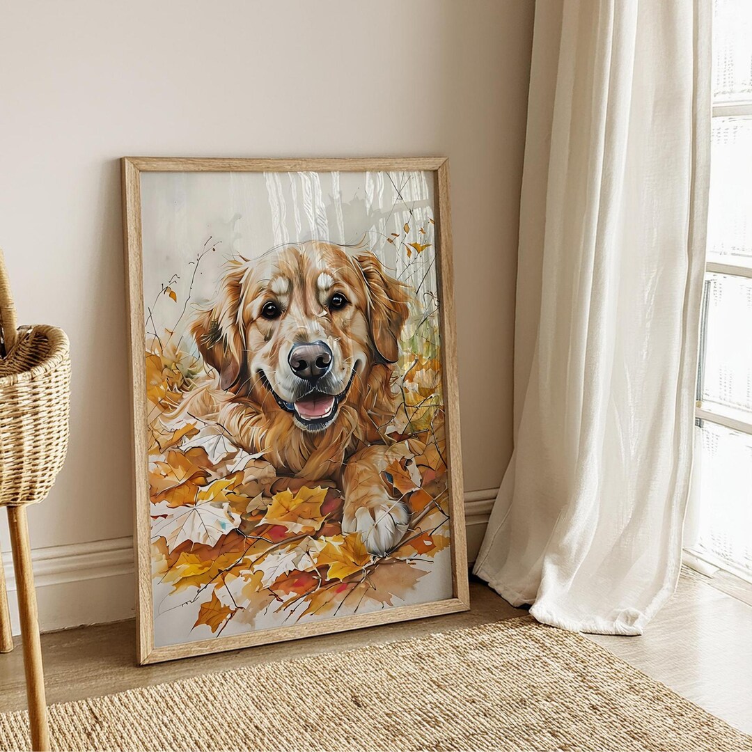 Golden Retriever Art Fall Printable Art, Golden Retriever, Dog Painting ...