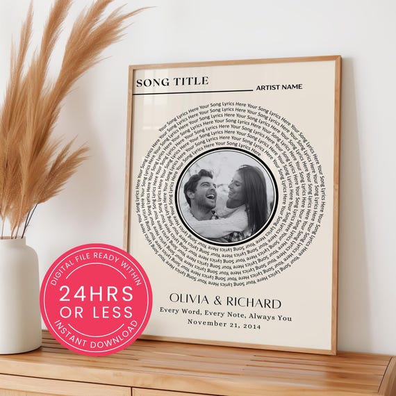 Custom Vinyl Record Song Lyrics Print, Personalized Song Lyrics with Photo, Customized Anniversary Gift, Valentine Gift, DIGITAL DOWNLOAD