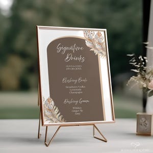 Boho Wedding Signature Drinks Sign Editable Template, Printable Cocktail Bar Menu, Rustic Wedding Decor, Reception Sign, DIY Wedding Sign