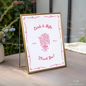Hand Drawn Whimsical Wedding Cards and Gifts Sign Template, Customizable Printable Wedding Decor for Modern Weddings and Bridal Showers