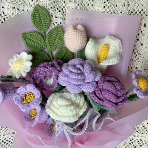 Crochet Rose,Handmade Knitted Flowers,Crochet Flower Bouquet,Valentine's Day Gift,Eclectic Home Decor,Gift For Her,pink rose flower