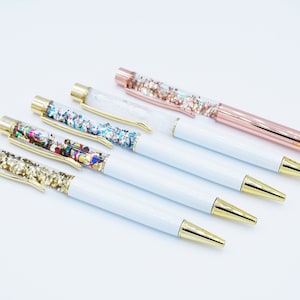 Bolígrafo con forma de bola de nieve con purpurina XO / Bolígrafo con purpurina / Papelería / Ideas para regalos / Personalizable / Material de oficina / Blanco y dorado o oro rosa