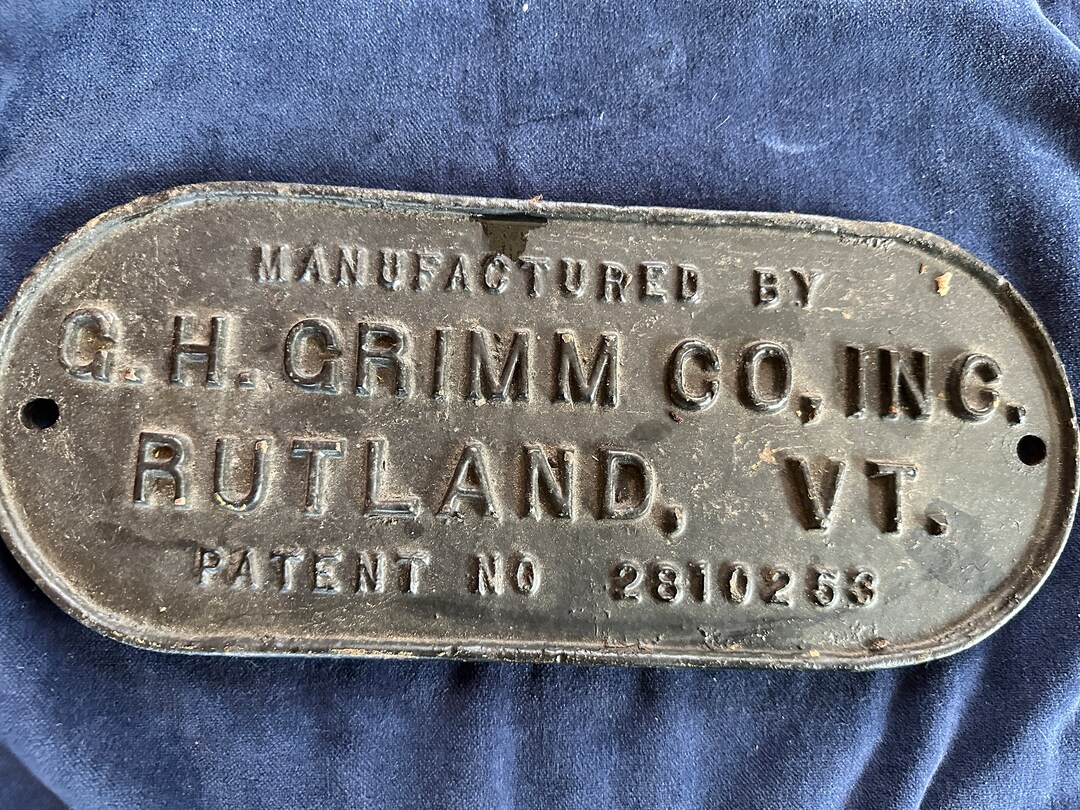 Industrial Machine Name Plate .G.H Grimm Co Ing Rutland Vt. Etsy