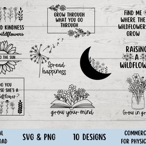 Wildflower SVG, Wildflower PNG, Floral SVG, Disegni Cricut, Clipart minimalista, Pensieri positivi, Sublimazione delle citazioni felici