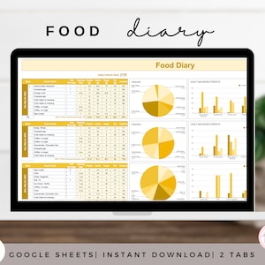 Food Diary for Google Sheets, Calorie Tracker, Food Tracker, Weight loss tracker, Health tracker.