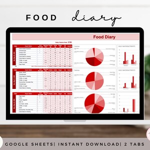 Food Diary for Google Sheets, Calorie Tracker, Food Tracker, Weight loss tracker, Health tracker.