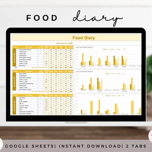 Food Diary for Google Sheets, Calorie Tracker, Food Tracker, Weight loss tracker, Health tracker.