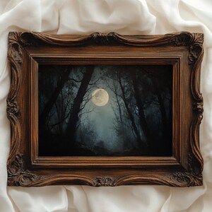 Full Moon Forest Art Print – Dark Gothic Wall Decor, Spooky Halloween Night Landscape, Witchcore Moonlight Poster, Haunted Woods Art | #1063