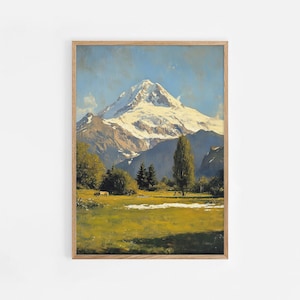 Oil Painting Switzerland Travel Print, Mountain Wall Art, Travel Gift, Switzerland Poster, Housewarming Gift, Swiss Mountains Decor | #814